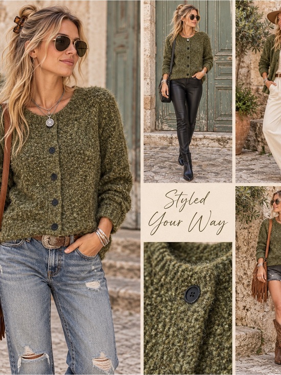 Zenana Outfitters Sweaters - Zenana Outfitters Olive Green Textured Button Cardigan